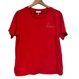 Ella Moss Womens Embroidered Tee Size L Red “love” T-Shirt Short Sleeve Crewneck